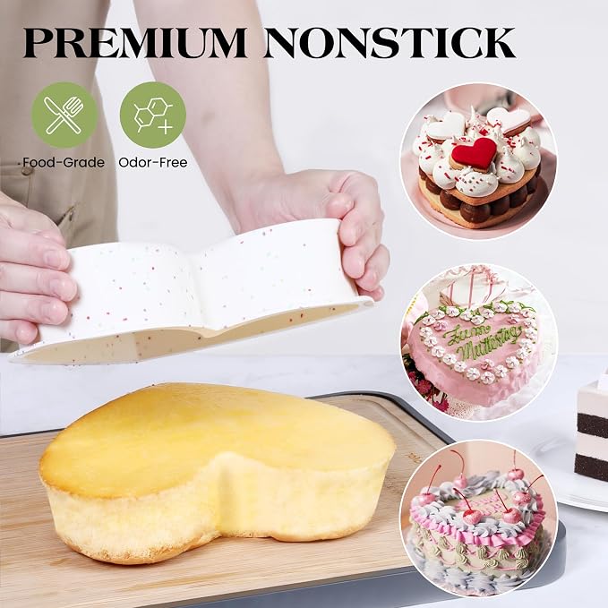 4 Pcs Heart Shaped Cake Pans Set, Nonstick Silicone Heart Molds in 4/6/8/10 Inch for Baking Layer Cakes, Cheesecakes, Brownies, Romantic Gift for Her on Love-Filled Occasions（Cream Confetti）