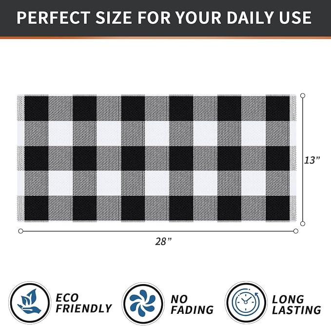 Homaxy 100% Cotton Waffle Weave Check Plaid Kitchen Towels, 13 x 28 Inches, Super Soft and Absorbent Dish Towels for Drying Dishes, 12-Pack, White & Black