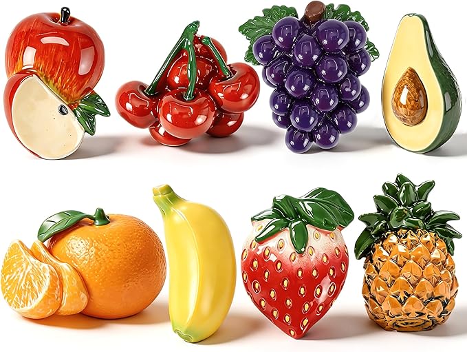 Renmxj 8 Pcs Mini Resin Fruit Magnets for Fridge, Cute Tiny Decorative Fridge Magnets, for Kitchen Refrigerator Office Locker Decoration(Multicolor)