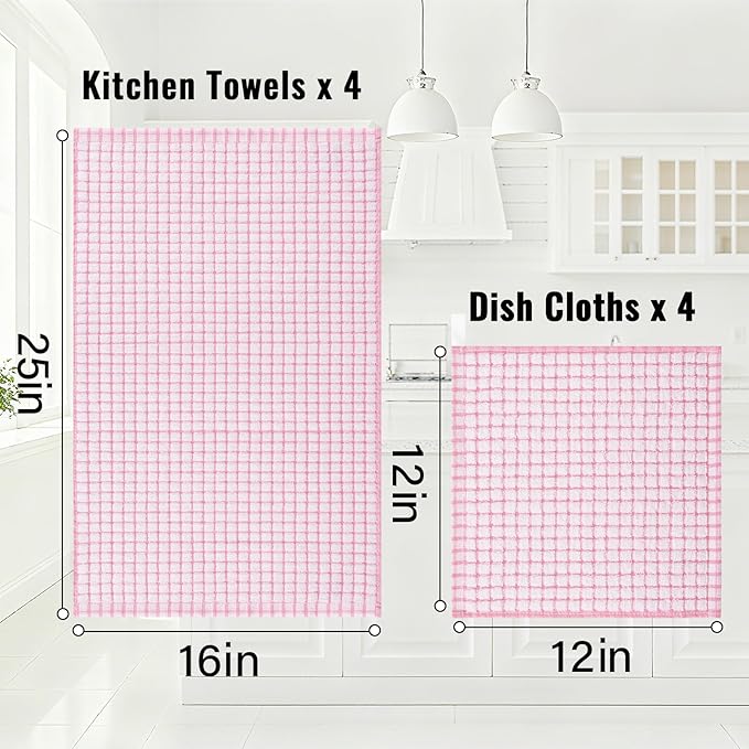 Homaxy Kitchen Towels and Dishcloths Set, 16 x 25 and 12 x 12 Inches, Set of 16 Cotton Terry Kitchen Dish Towels, Super Soft and Absorbent Dish Cloths, Black/Grey/Pink/Brown