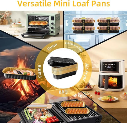 Mini Loaf Pans with Lids and Spoons Sealing Sticker,6.8oz Cake Pans for Baking Disposable Aluminum Foil Pink/Red cake pan (30, Black Gold)