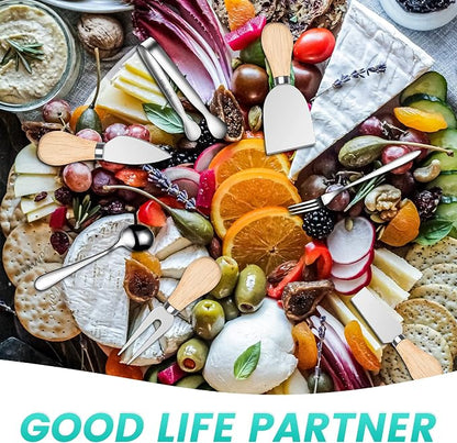 LifeMusican Charcuterie Board Accessories Wooden Cheese Spreader Knive Set, Wood Handle Butter knives For Cheese Kit, Mini Cheese Knife Slicer With Tongs, Spoons, Forks,Honey Dipper (23 Pack)