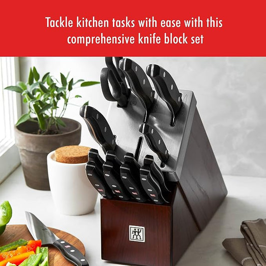 ZWILLING Twin Signature 15-Piece Razor-Sharp German Knife Block Set, Made in Company-Owned German Factory with Special Formula Steel perfected for almost 300 Years, Dishwasher Safe