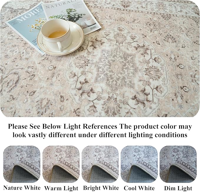 Washable Entryway 3x7 Runner Rug: Farmhouse Kitchen Hallway Rug Runner Wide Soft Water Resistant Floor Mat for Bathroom Nursery Non Slip Indoor Carpet for Living Room Bedroom Dining Room(3x7,Beige)