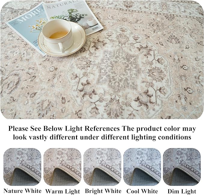 Washable 2x8 Hallway Runner Rug: Vintage Water Resistant Kitchen Entryway Rug Ultra Soft Living Room Bedroom Carpet with Non Slip Backing Indoor Low Pile Floor Mat for Bathroom Dining Room(2x8,Beige)