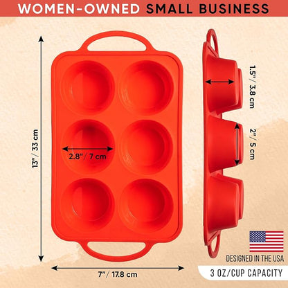 BAKE BOSS Regular Size 6 Cup Muffin Pan – Silicone Muffin Pans for Baking with Metal Handles – Nonstick Silicone Cupcake Pan, Easy-Release, BPA-Free Muffin Tray, Oven & Dishwasher Safe – Red