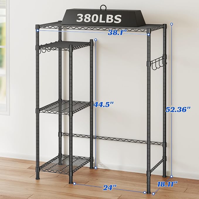 REIBII Mini Fridge Cabinet with Storage Shelves,4 Tier Space-Saving Dorm Room Mini Fridge Stand,Adjustable Utility Microwave Stand Storage Education Shelf for Dorm Kitchen,38.1Wx18.11Dx52.36H