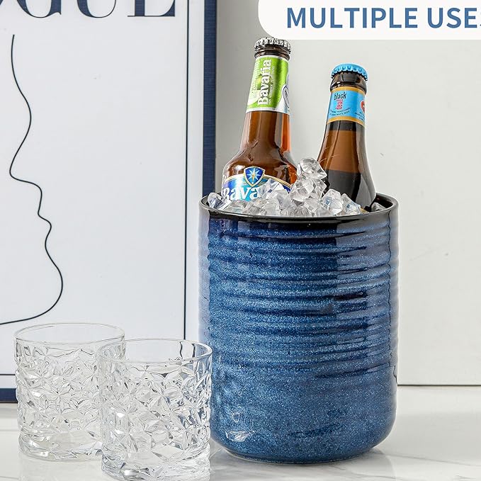 HASENSE Large Ceramic Utensil Holder, 7.4" Kitchen Utensil Crock for Countertop, Modern Farmhouse Utensil Organizer Caddy for Cooking Utensil Set, Blue Kitchen Decor