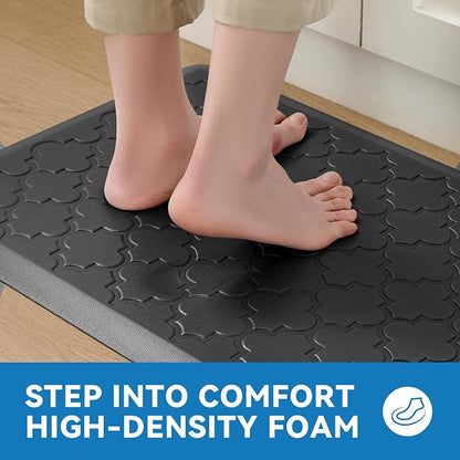 Kitchen Mat Cushioned Anti Fatigue for Floor, Non-Slip Waterproof Comfort Rug for Kitchen Sink, Standing Desk & Laundry, 17.3"x60", Black