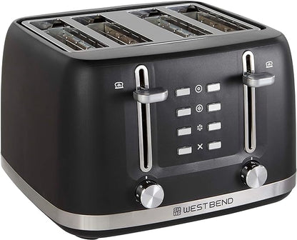 West Bend Toaster 4-Slice Extra-Wide and Deep Slots with 3 Functions and 7 Shade Settings Manual Toast Lift Lever Auto Shut-Off and Removable Crumb Tray, 1500-Watts, Black