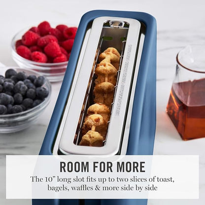 Martha Stewart 2 Slice Long Slot Toaster, Extra Wide for Sourdough & Bagels, 10 Setting Shade Control, Removable Crumb Tray, Self-Centering Design, Defrost/Reheat, Cancel, Slim Space-Saving, Indigo