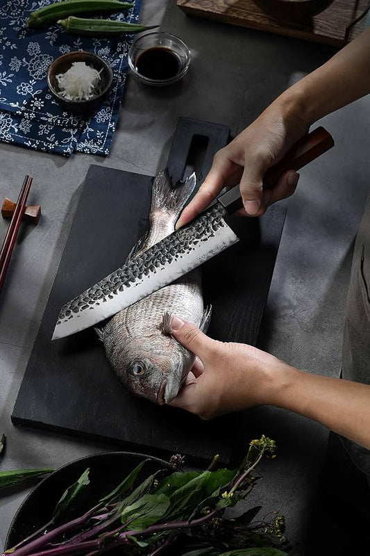9 Inch Kiritsuke Chef Knife Japanese Handmade Forged Pro Sharp Kitchen Knife,AUS10 High Carbon 3-layer Steel Meat Vegetable Sushi Knife(Rosewood Handle & Gift Box)