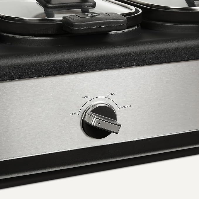 Amazon Basics Triple Slow Cooker with Ceramic Non-Stick Coating and Temperature Controls, 3 x 2.5 Quarts, Stainless Steel