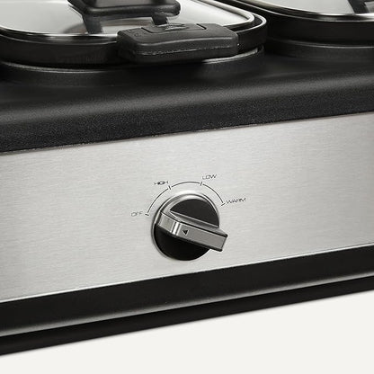 Amazon Basics Triple Slow Cooker with Ceramic Non-Stick Coating and Temperature Controls, 3 x 2.5 Quarts, Stainless Steel