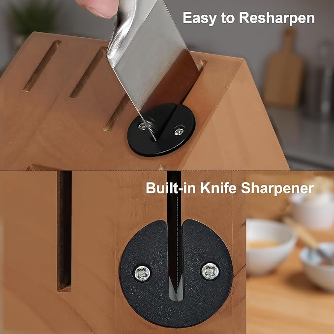 KUISINE Chef Knife Set Upgraded One Piece Molding Ultra Sharp Blade Ergonomic Handle,Kitchen Knife Block Set with Built-in Sharpener(Silver Acacia,15PCS)