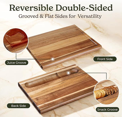 Smirly Non Toxic Cutting Boards for Kitchen [1.2" Thickness][17" Extra Large][Acacia HardWood] Cutting Chopping Board with Deep Juice Groove Heavy Duty & Easy Clean