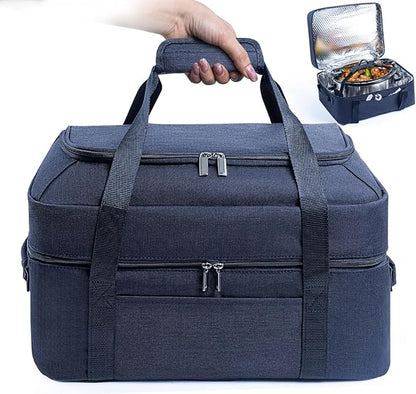 BAGSPRITE Double-Layer Slow Cooker Carrying Bag for 6-8 Quart CrockPot and Hamilton Beach, Travel Bag With Lid Fastener, Portable Carrier Case, Black