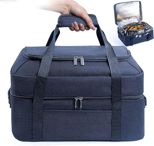 BAGSPRITE Double-Layer Slow Cooker Carrying Bag for 6-8 Quart CrockPot and Hamilton Beach, Travel Bag With Lid Fastener, Portable Carrier Case, Black