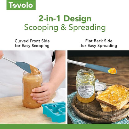 Tovolo Jar Spatula Silicone Long Stainless Steel Handle Scraper Spatula Blue Slate, Jar Scraper Heat Resistant Dishwasher Safe BPA Free Kitchen Utensil for Scraping Spreading Jelly Peanut Butter