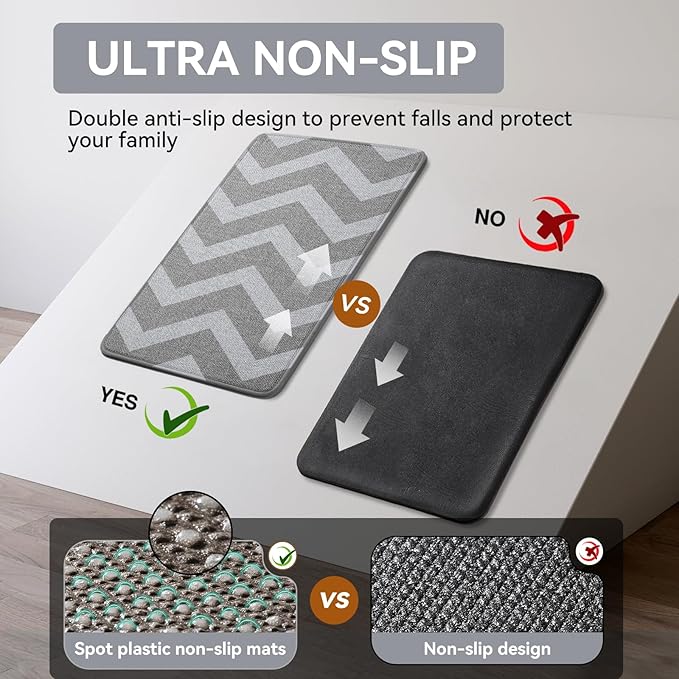 YDKGL Kitchen Runner Rugs Non Slip Washable, Super Absorbent Long Kitchen Mats for Floor, Linen-Look Woven Long Sink Mat Standing Floor Mat, Easy Clean, Gray 17"x59"
