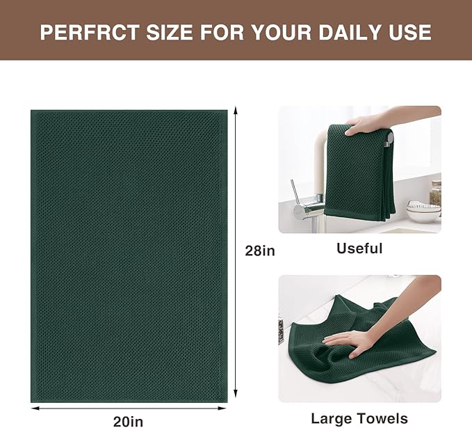 Homaxy 100% Cotton Oversized Waffle Weave Kitchen Dish Towels, Ultra Soft Absorbent Quick Drying Cleaning Towel, 20x28 Inches, 6-Pack, Blackish Green