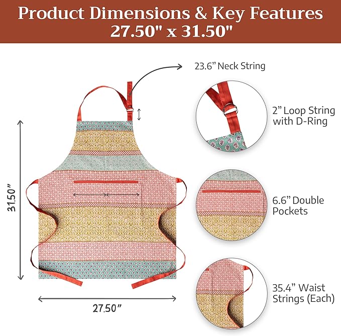 Maison d' Hermine 100% Cotton Apron for women with Pocket Kitchen Chef Apron for Men Cooking Spring Summer