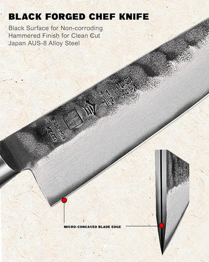 kanngou Japanese Chef Knife AUS-8 Alloy Steel 7 Inch Kiritsuke Knife, Razor Sharp Kitchen Cooking Knife with Full-Tang Black Pakkawood Handle and Gift Box