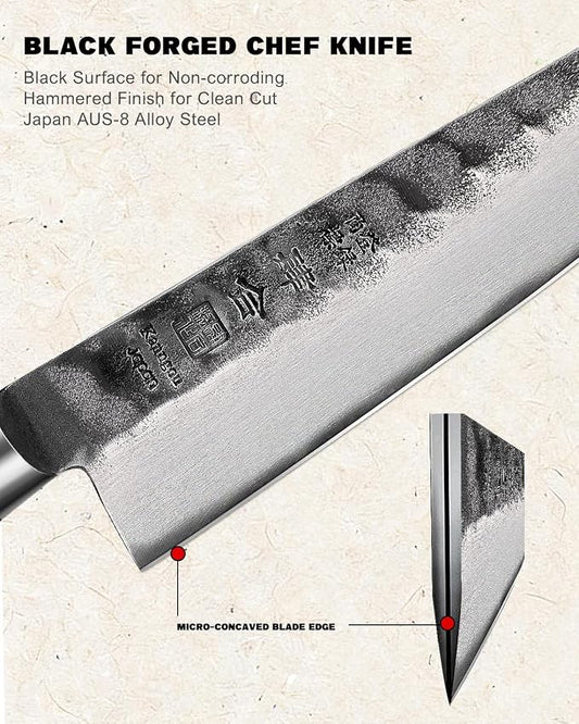 kanngou Japanese Chef Knife AUS-8 Alloy Steel 7 Inch Kiritsuke Knife, Razor Sharp Kitchen Cooking Knife with Full-Tang Black Pakkawood Handle and Gift Box