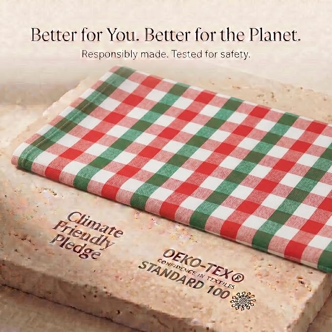 Urban Villa Christmas Kitchen Towels 100% Cotton Dish Towels for Kitchen (Set of 6) 20”x30” Dish Cloths Absorbent Kitchen Linen Set with Hanging Loop Perfect for Drying Dishes Cleaning – X MAS Checks