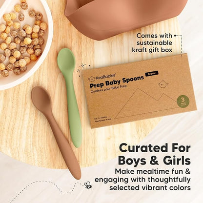 KeaBabies Silicone Baby Spoons, Self Feeding 6-12 months - 3-Pack Baby Weaning Eating Utensils, Toddler First Food Training Spoon, Infant, Kids Feeding Supplies Essential Set, Dishwasher-safe (Desert)