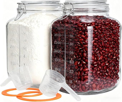 2 Pack 1.1 Gallon Square Super Wide Mouth, Airtight Glass Storage Jars, with Measurement Marks, Leak-Proof Lids for Kitchen Pantry, Canning, Dry Food (Flour, Sugar) & Drinks