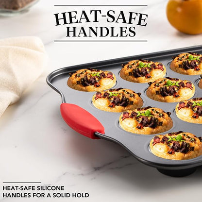 Tiawudi Mini Muffin Pan, 24 Cavity Cupcake Pan, Nonstick Baking Pan, Heavy Duty Small Muffin Tin with Silicone Grip Handles, Set of 2