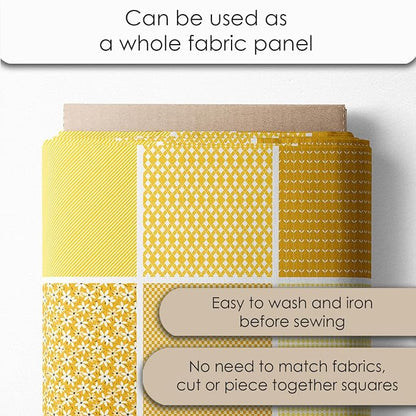 Cotton Satin Patchwork Fabric Panel – 35 Designs, 20×20 cm Squares, Single Piece 150×110 cm, Yellow Patchwork Quilt Fabric (Sunny Bloom Patchwork Set, 35pcs 8x8 inch)
