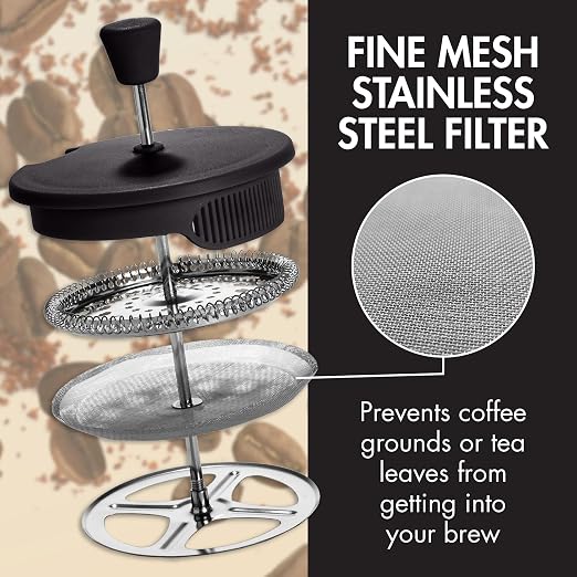 Primula French Press Coffee Maker, Heat Resistant Borosilicate Glass with Stainless Steel Filters, 8 Cup, 34 oz, Black