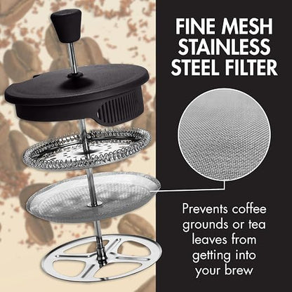 Primula French Press Coffee Maker, Heat Resistant Borosilicate Glass with Stainless Steel Filters, 8 Cup, 34 oz, Black