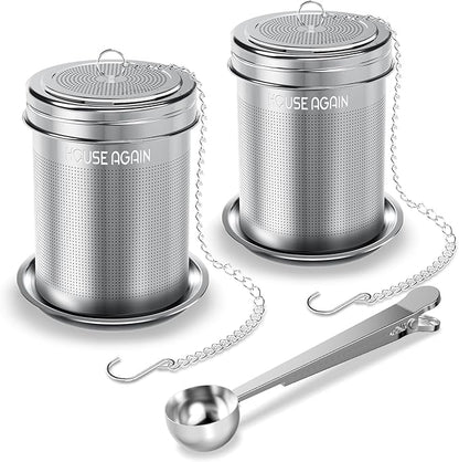 House Again Tea Infuser (2 Pack with Scoop), Extra Fine Mesh Tea Infusers for Loose Tea, 18/8 Stainless Steel Tea Strainer with Extended Chain Hook, Tea Steeper for Brew Tea, Spices & Seasonings