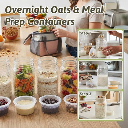 STARSIDE 4 Pack Glass Salad Jars with Plastic Lids Meal Prep, 32oz Mason Jars with Dressing Container, Leakproof Portable Salad Container for Lunch, Wet/Dry Separation Salad Pod for On-the-Go Meals
