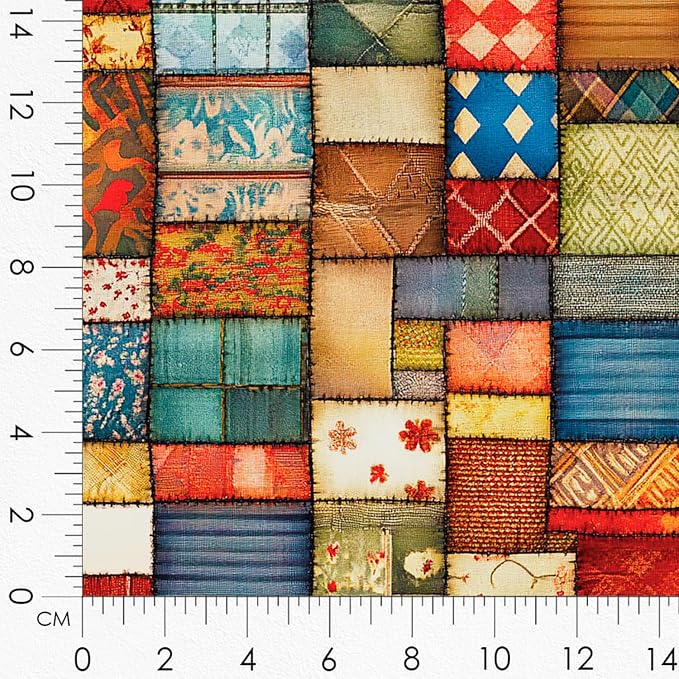 Patchwork Fireplace Cotton Fabric Panel – 6 Designs (10×10 inch Each) + Bonus Sheet 29.5×19.6 inch, 100% Cotton 140 GSM, Made in Türkiye
