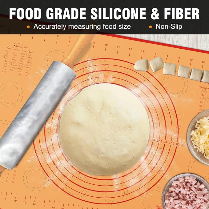 Walfos Marble Rolling Pin Set With Non Stick Silicone Pastry Mat, 16.5 Inch Dough Rolling Pins For Making Pizza, Tortillas And Cookies, Backing Rolling Pin For Pie Crust, Pizza, Pasta (Gray & White)
