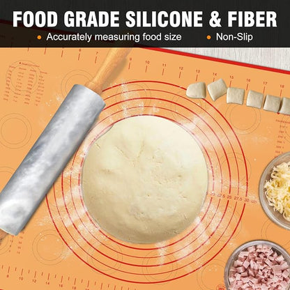 Walfos Marble Rolling Pin Set With Non Stick Silicone Pastry Mat, 16.5 Inch Dough Rolling Pins For Making Pizza, Tortillas And Cookies, Backing Rolling Pin For Pie Crust, Pizza, Pasta (Gray & White)