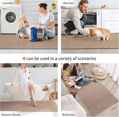 YDKGL Kitchen Mats for Floor, Super Absorbent Kitchen Rugs Non Slip Washable, Soft Imitation Linen Braided Kitchen Runner Rug, Standing Mat Kitchens Sink Mat, Easy to Clean, Brown 17x71