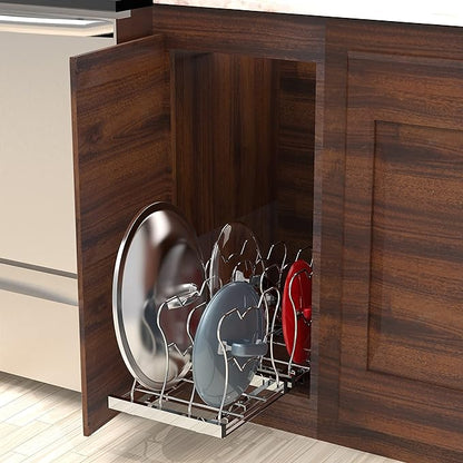 Simple Houseware Organizer Pull Out Under Cabinet Sliding Shelf for Kitchen,Bathroom, Pantry Pan and Pot Lid, Silver
