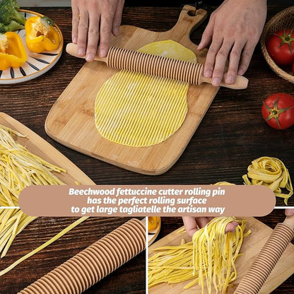 Beech Wood 3mm Spaghetti Pasta Cutter Noodle Lattice Roller Docker Dough Cutter Wooden Rolling Pin Spaghetti Pasta Maker Beechwood Noodle Cutter Rolling Pin Kitchen Cooking Tools