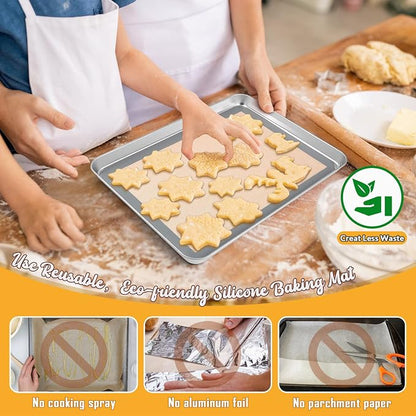 Toaster Oven Baking Sheet Set, E-far 10.5”x8.3” Small Stainless Steel Cookie Sheet Pan with Wire Rack & Silicone Mat for Cooking Broiling, Rimmed Metal Tray Roasting Cooling Bacon Steak