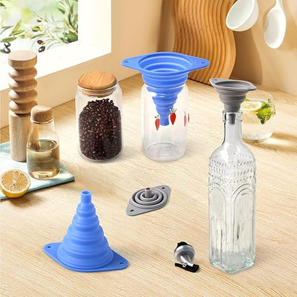 Kitchen Funnels Set 4 Pack，Small and Large，Silicone Collapsible Funnel，Small Funnel for Bottles and Funnels for Filling Water Bottle