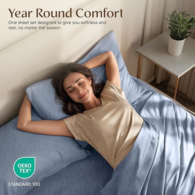 Utopia Bedding King Size Sheet Set – 4 Piece Bed Sheets, Soft and Breathable Microfiber, Includes 1 Fitted Sheet, 1 Flat Sheet and 2 Pillowcases – Oeko Tex (Heather Navy)
