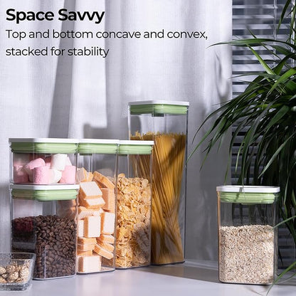 linoroso Pop Airtight Food Storage Containers with Date Recording Lids, Stackable Plastic Storage Containers Set of 5, Dry Cereal Container Set for Pantry Countertop Fridge Organization