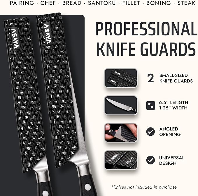 Asaya Professional Chef Knife Edge Guards – 2 Piece Steak Knives Universal Covers, 6.5" x 1.25" - Extra Strength ABS Plastic and Food Safe Kitchen Knife Sheath Covers – Knives Not Included (2 Piece S)