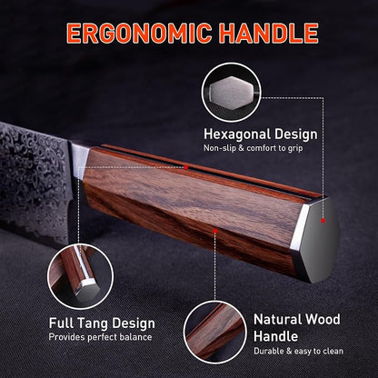 Kiritsuke Damascus Chef Knife 8 inch Kitchen VG-10 Damascus Super Steel 67-Layer Razor Sharp Kiritsuke Knife with Natural Wood Handle Exquisite Box for Home and Restaurant