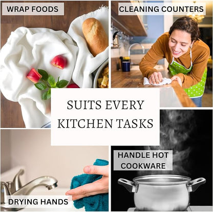 TWINY threads 4-Pack Cotton Kitchen Towels, 18x28 Inches, Soft & Absorbent Dish Cloths Set with Hanging Loop, Quick-Dry, Reusable and Washable Washcloths for Cooking, Baking & Cleaning Tasks, Red